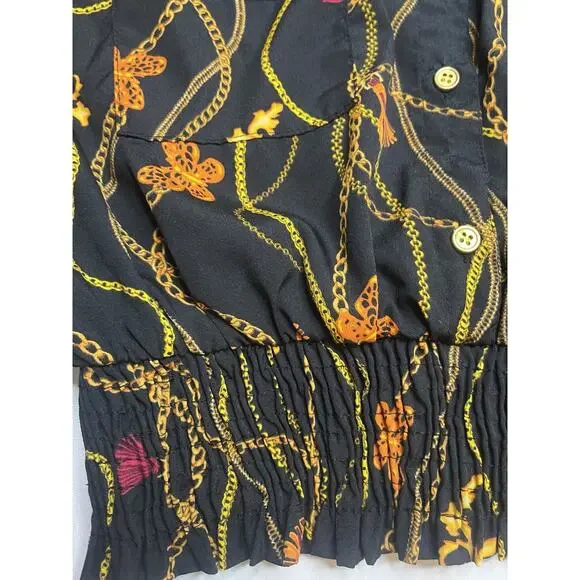 New Glory Women’s Long Sleeve Gold Chain Printed Smocked Waist Top Sz XL - Picture 8 of 8